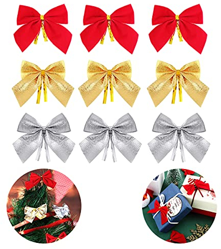 72 Stk Weihnachtsschleifen,Weihnachtsbaum Schleifen Deko,Tannenbaum,Weihnachtsbaumschmuck,Christbaumschmuck,Schleifen Weihnachten Zierschleifen dekoration,für Weihnachtskranz Geschenk,Gold/Silber/Rot