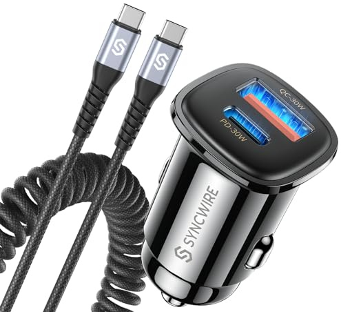 SYNCWIRE 60W Zigarettenanzünder USB C Kfz Ladegerät PD 30W&QC 3.0 Autoladegerät Adapter mit 5ft Typ-C Handy Ladekabel 12V USB Auto Car Charger für iPhone 15 Pro Max, Samsung S23, Google Pixel 7