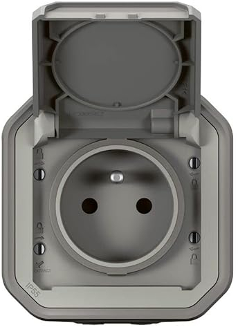 Steckdose 2P+T Legrand Wasserdicht Plexo Grau 16A 250V ~ IP55 IK08 Lieferung komplett für Aufputzbefestigung