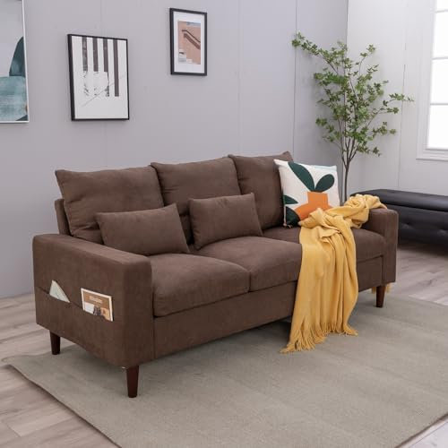 Panana 3 Seater Sofa, Upholstered Linen Fabric Couch, 195 cm, Brown (FRSX9071BN300000-RZGX)