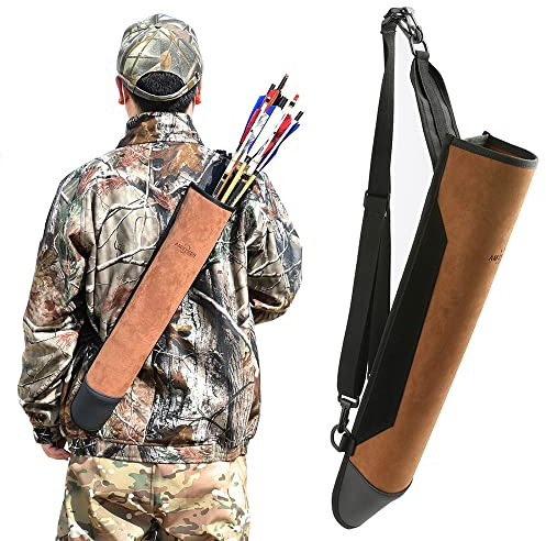 SHARROW Bogenschießen Rückenköcher aus Leder Traditioneller Pfeile Köcher Pfeilköcher Einstellbar Pfeilhalter für Recurvebogen Langbogen Jagdschießen