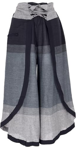 GURU SHOP Palazzohose, Boho Hosenrock, Orienthose, Sommerhose - Schwarz/grau, Damen, Baumwolle, Size:L