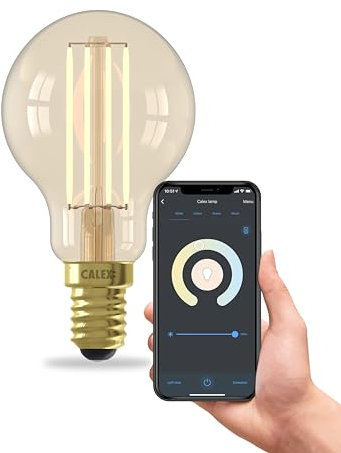 CALEX Smart LED Lampe, E14, P45, Gold Filament, warmweißes Licht, dimmbar, WLAN App- & Sprachsteuerung