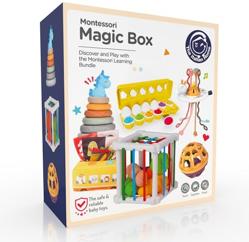 The Italian Home® Montessori Magic Box, 6+1 Giochi Montessori 1 Anno e 6 Mesi sensoriali per educare, Giochi Neonato 18 Mesi educativi per la Prima Infanzia, Giochi Montessori Neonato