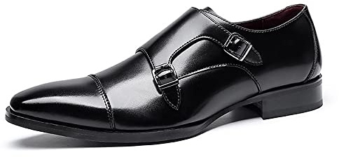 Kanggrei Scarpe da Uomo con Doppia Fibbia Monk Strap Monk in Pelle con Punta Liscia Scarpe Eleganti da Uomo in Pelle Oxford Formali da Lavoro Casual(Color:Nero,Size:42 EU)