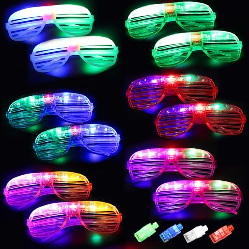 Yootiko 12 Stück Led Brillen für Party,Neon Party Brillen,Rave Partybrillen Leuchtend,Bunt Glitzer Led Brille Kinder Erwachsene Shutter Shades Brille Festival Outfit Partyzubehör für Kindergeschenk