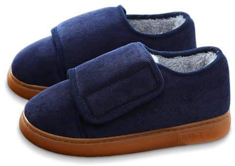 RUYI Pantofole per diabetici, da uomo e da donna, calde, invernali, regolabili, in velcro, extra large, comode scarpe da riabilitazione per anziani con suola antiscivolo, Blu, 46/47 EU