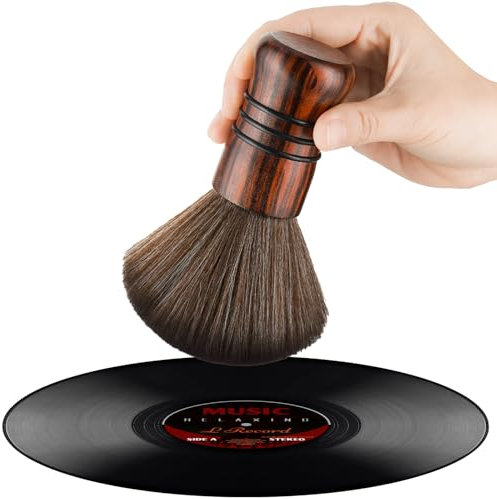 NiHome Large Vinyl Record Cleaning Brush, Anti-Static Soft LP Record Cleaner, Ultra-Fine Fiber Bristles Vinyl Dust Remover Brush, Safe for Vinyl LP CD Album, Beech Wood Handle Retro Design (Red/Black)