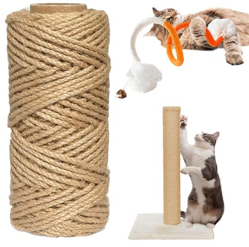 Natural Sisal Rope for Cat Scratcher,1/4 inch,98Ft,Natural Jute Rope for Cat Scratcher Repair and DIY Tree, Recovering, Hemp Twine Rope for Cat Scratching Post Tower Replacement with Chew Toy