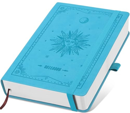 Cuaderno de Notas A5,300 páginas, papel 100g/m², se abre 180° plano | Portada blanda de diseño vintage de cuero | Ideal para Bullet Journal profesional y estudio (Azul)