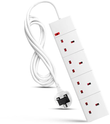 4 Way Extension Lead 3M Surge Protected UK Plug Power Extension Cable with 4 Gang Sockets, Surge Protection & Safety Shutters, Durable Plug Extension Cord for Home,Office