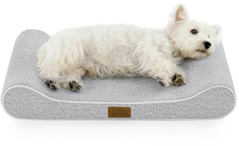 COZY KISS Orthopedic Dog Bed for Small Dogs, Washable 76x50x12 cm, with Removable Cover & Raised Edge - Chew-Resistant, Non-Slip and Waterproof Dog Sofa in Boat Shape, up to 16 kg, Gray