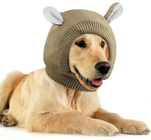 Dog Ear Covers Noise Protection Medium Dogs Knitted Hood, Dark Khaki