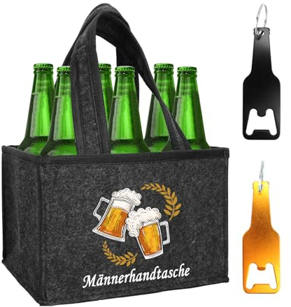 Zidoley Sac de Transport en Feutre pour 6 Bouteilles de Bière avec Décapsuleur, Gris, 23,2 x 14,5 x 15 cm, 2 Pièces