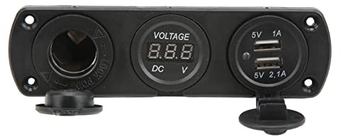RASTKY Pannello Prese 3 in 1 con Doppia Presa USB, Presa Accendisigari, Copertura Impermeabile e Voltmetro Digitale a LEDAutocarri, Barche e Altro Ancora