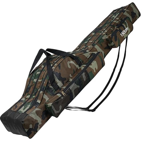 Lomffy Borsa da Pesca Portatile, 150cm Pieghevole Sacca Canna e Attrezzi con 3 Strati Grande capacità Borsa da Pesca Portatile per Canna Impermeabile Custodia per Canna da Pesca (Marrone)