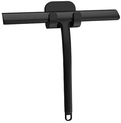 Maykafay Rasqueta Limpiacristales Ducha, Limpiacristales para Ducha, Silicona Limpia Cristales con Gancho, para Ducha, baño, Azulejos, Espejos, Ventanas, 21 cm, Negro