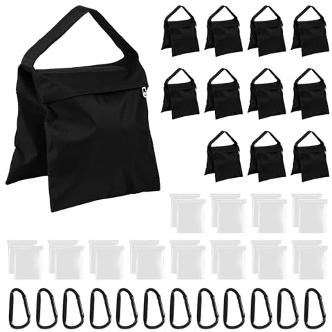 Cskunxia 12 Sandbags Weight Bags for Photography Equipments, Photography Sand Weight Bags, Heavy Duty Sandbags for Backdrop Stand, Outdoor Canopy, Photo Tripod,Pop up Tent, Umbrella Base (Black)