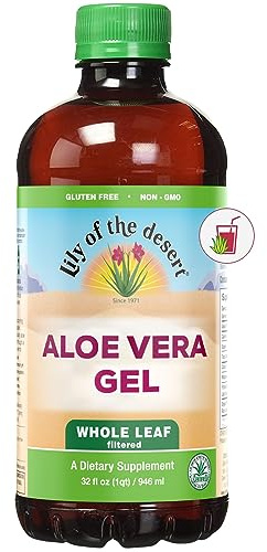 Lily Of The Desert Aloe Vera Gel, Preservative Free - Whole Leaf Filtered Thicker Consistency Aloe Vera Drink with Natural Vitamins, Digestive Enzymes for Gut Health, Wellness, Glowing Skin, 32 Fl Oz
