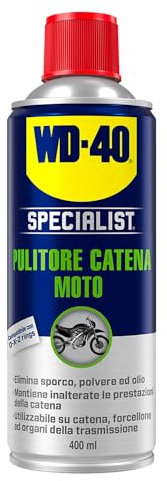 WD-40 - Specialist - Pulitore Catena Moto - Asciugatura rapida, Non lascia residui - Pulisce, previene l'usura - Per catene, forcelloni e trasmissioni - Compatibile con O, X e Z ring - Spray 400ml