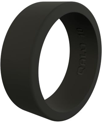 QALO Men's Silicone Wedding Ring, Basic, Black, Size 10