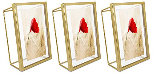 Navaris Bilderrahmen Fotorahmen Set 3-teilig - geometrische Rahmen für Bild und Foto - 17,8 x 6,2 x 12,8 cm für Schreibtisch oder Wand - in Gold