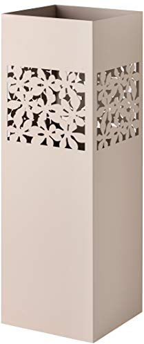 Baroni Home Portaombrelli Quadrato in Metallo con Intaglio Rettangolare Fiori 15.5X15.5X49 cm con Gancino e Vaschetta Scolapioggia Rimovibile, Grigio Tortora