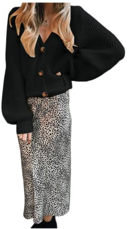 HEYPORK Damen Herbst Winter Warm Bequem Pullover Casual Mode Strickjacke Strickpullover Frauen Einfarbiger Pullover Cardigan Gekürzte Strickwaren(Schwarz, XL)