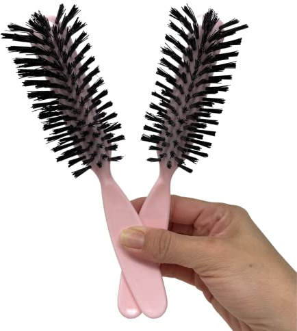 Styling Gear Detangling Hair Brush Nylon Bristles 7 Row Teasing Womens Brush For Thick Hair Small Travel Hairbrush Brush For Hair 2 Pcs. (Light Pink)