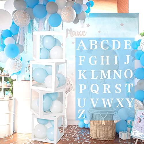 4 Scatole Baby Shower Pezzi Decorazione per Feste Scatola per Palloncini per Decorazione Bambini Colore Bianco Trasparente con Lettere (A-Z) Ragazzi e ragazze Compleanno