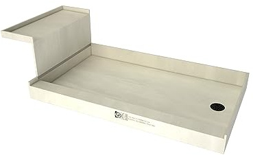 Tile Redi USA P4248RRB42KITMB Base'N Bench Shower Pan and Bench, 60 W x 42 D, Right Round Matte Black Drain Plate