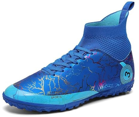 VTASQ Boys Football Boots Kids Astro Turf Trainers Junior Football Shoes Girls Soccer Shoes Indoor Outdoor Athletic Sneakers Non-Slip Sports Shoes Unisex Blue UK 2