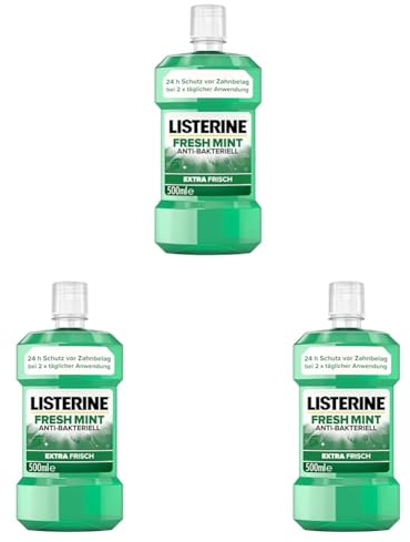 LISTERINE Fresh Mint (500 ml), antibakterielle Mundspülung mit ätherischen Ölen & Minzgeschmack, Mundwasser bietet 24h Schutz vor Zahnbelag, perfekte Ergänzung zur täglichen Zahnpflege (Packung mit 3)