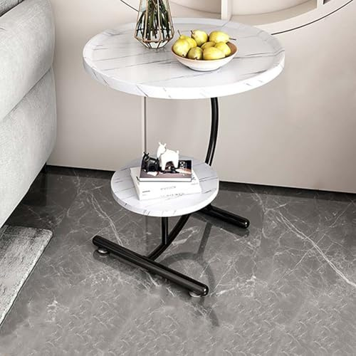 BohrenCL C-Form Beistelltisch Rund, Holzplatte 40cm Durchmesser für Couch und Sofa, Klein für Wohn- und Schlafzimmer in Nussbaum-Optik