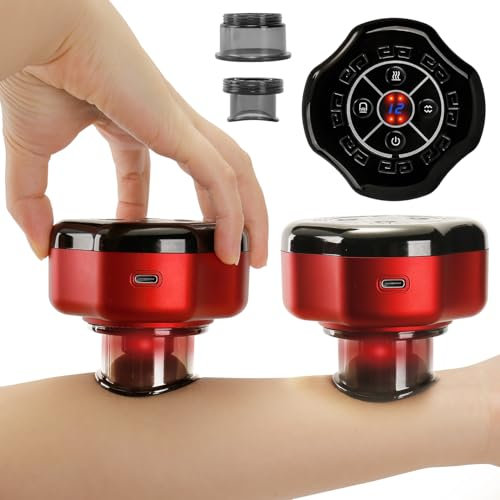 2 PCS Electric Cupping Therapy Massager Set with 12 Levels Adjustable, 20 min Relieves Muscle Soreness, Improves Blood Circulation and Accelerates Recovery After Exercise
