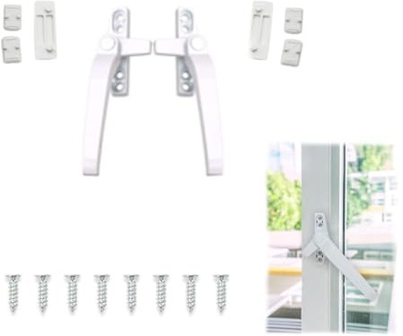 Bamyli 2Pcs Window Handles, White Universal Double UPVC Window Locking Handle Glazing Aluminium Alloy Childproof Casement Locking Handle with Fixing Screws(Right/Left)