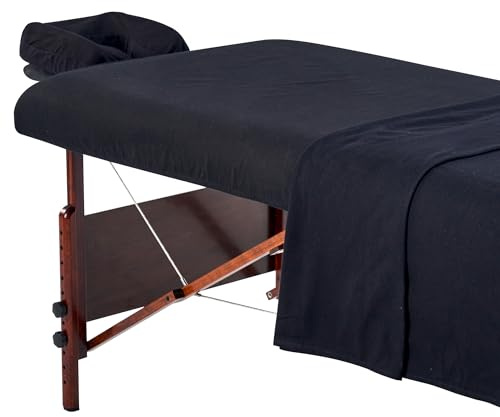 Master Massage Parure de lit 3 pièces en flanelle de coton lavable en machine - Housse de rechange pour salon de beauté et spa - Housse de coussin pour le visage - Drap de table (noir)