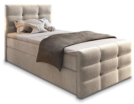 Masseno Boxspringbett Amon 100 100x200 cm Komplett-Set mit Matratze und Topper, Polsterbett mit Zwei Bettkästen -Beige, Cosmic 10