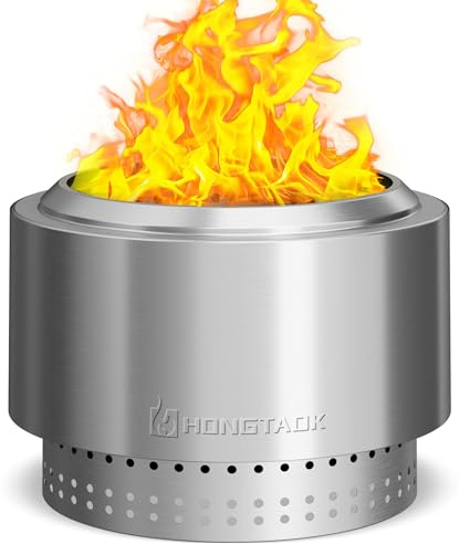 HongTaok Brasero Exterior Sin Humos 50 cm, Brasero Exterior Jardín Estufa, para Camping Jardín Balcón con Bandeja de Cenizas Extraíble, Acero Inoxidable, Bolsa Impermeable y Póker Incluidos