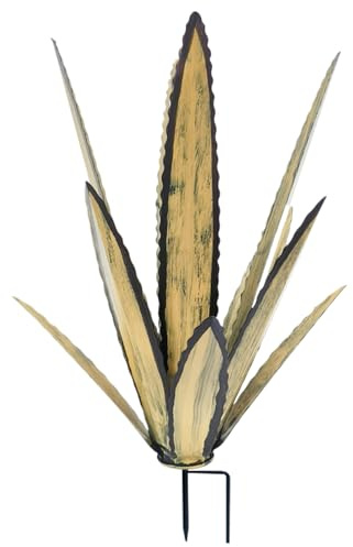 JZLEJC 28 x 45 cm metallväxter, metall agave med avtagbar insats rustika nostalgiska växter väderbeständig och realistisk konstgjord agave utomhusdekor, aprikos