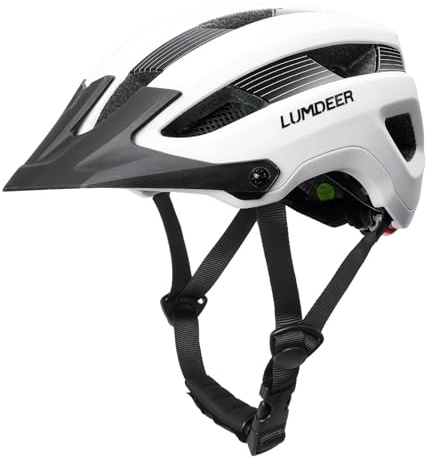 LUMDEER Bike Helmet for Adults - Mountain Bicycle Helmet with Rechargeable Light, Airflow Visor, Lightweight Ajustable Biking Helmet for Men Women