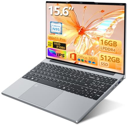 Ordenador Portátil 15,6 Pulgadas con Office 365, 16GB RAM 1TB SSD Celeron N95, PC Portatil 1920 * 1080 FHD WiFi5, Computadora portátil con Touch ID y Teclado retroiluminado de tamaño Completo
