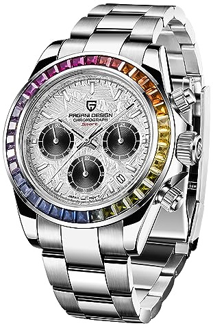 Pagani Design PD-1644 Quarz Herrenuhr, Datum, Saphirglas, 316L Edelstahl, Keramik-Lünette, VK63 Uhrwerk, wasserdichte Uhr, wasserdichte Herren Sport Chronograph Uhr (Edelstein Meteorit 1644-LP)