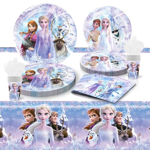 YHNNH Anniversaire Vaisselle de Fete, 51 Pièces Vaisselle de Fête Anniversaire Flocon de Neige Set, Assiettes de Fête pour Garçons et Filles Décorations d'Anniversaire