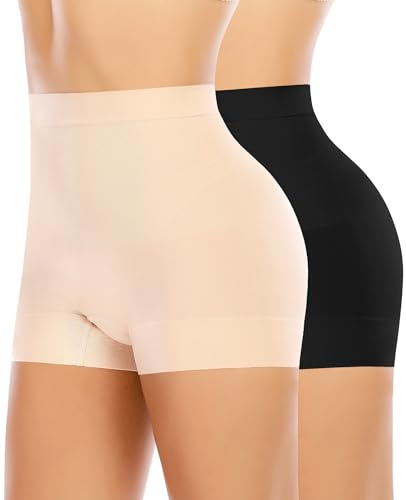Mujer Faja Pantalon Adelgazante Sin Costuras (Negro+Beige-Mid Waist,M)