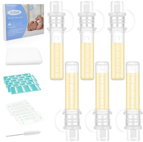 Aolso Colostrum Samlarsats, 6 ml/6 st silikon bröstmjölksamlare, återanvändbar råmjölkskördesats med bomullstyg, etikettklistermärken, rengöringsborste, värme- och frysbeständig, BPA-fri