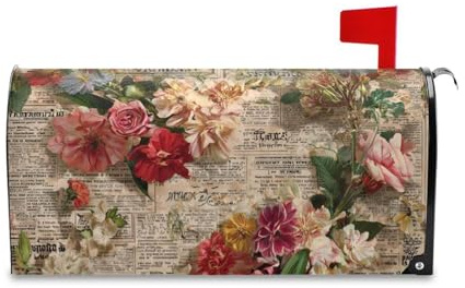 Yoogain Vecchio giornale fiori rossi retrò decorativo della cassetta della posta copre per il giorno della memoria divertente felice anno nuovo copertura della cassetta postale di dimensioni standard