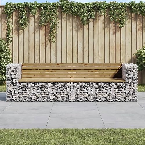 Mokuyary Trädgårdsbänk av gabioner, 244 x 71 x 65,5 cm, furu, impregnerad, sittbänk, parkeringsbänk, balkongbänk, utomhusbänk för trädgård, terrass, balkong