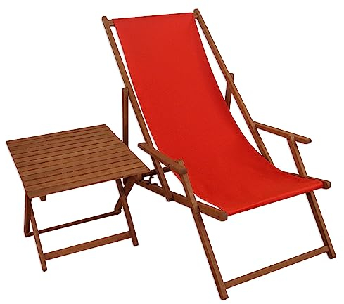 Erst-Holz Liegestuhl rot Gartenliege Tisch Deckchair Buche Sonnenliege Gartenstuhl Massivholzmöbel 10-308T