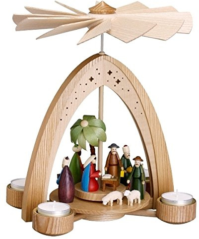 Rudolphs Schatzkiste Tea Light Pyramid - More unpainted with Nativity Scene - Multicolored 28.0 cm Pyramid New